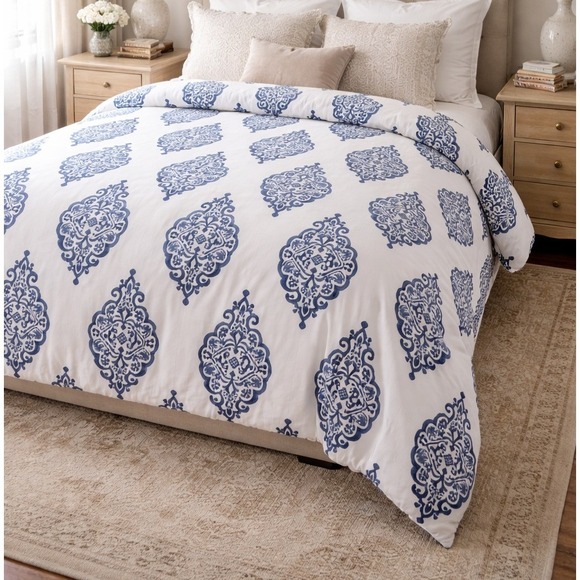 Pottery Barn 100% Organic Cotton Queen / Full Double Duvet Cover Coastal Classic